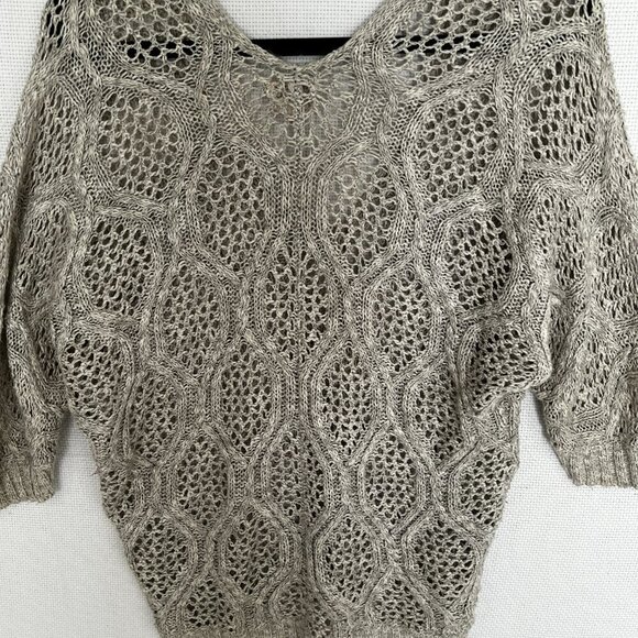 Mudd Y2K Open Weave Neutral Oatmeal Beige Sweater Junior Size L 3/4 Sleeve - Picture 4 of 7